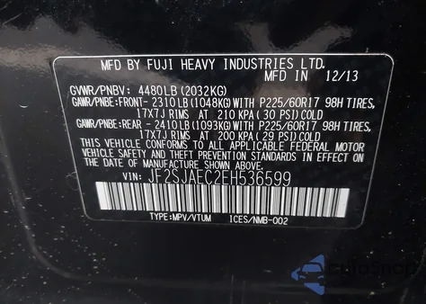 2014 Subaru Forester 2.5I Premium из США, поврежденный, VIN JF2SJAEC2EH536599